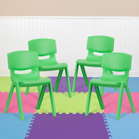 Flash Furniture 4-YU-YCX4-004-GREEN-GG 4 Pack Green Plastic Stackable School Chair with 13.25'' Seat Height
